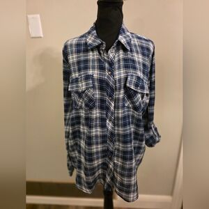 Kut From The Kloth Blue and White Plaid Button-Up Shirt